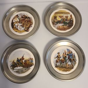 Vintage porcelain and pewter American Revolution coasters - set of 4
